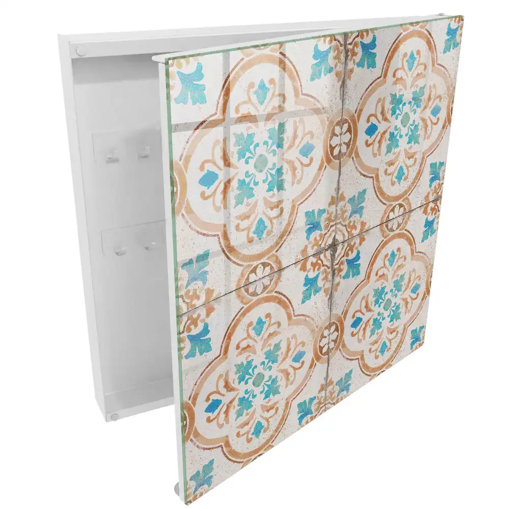 Dulapior pentru chei cu design ornamental turcoaz și portocaliu