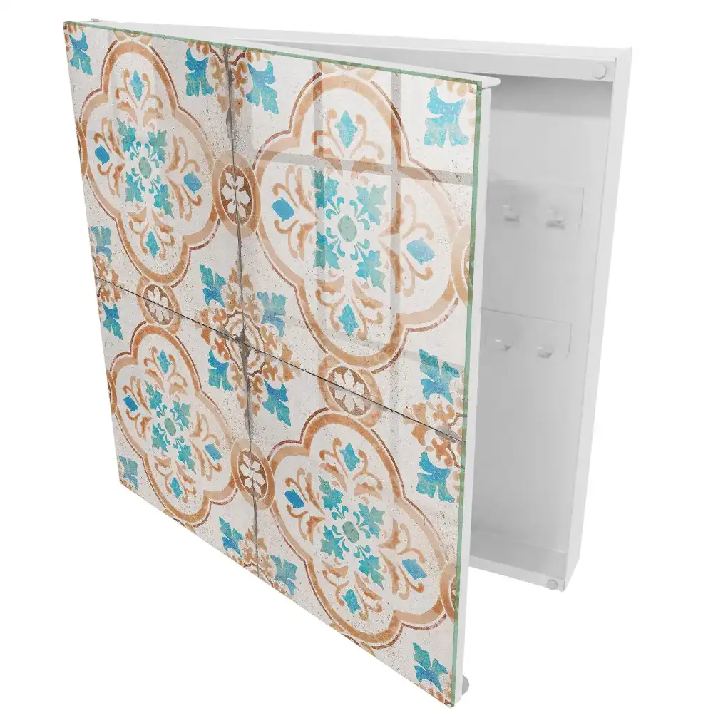 Dulapior pentru chei cu design ornamental turcoaz și portocaliu