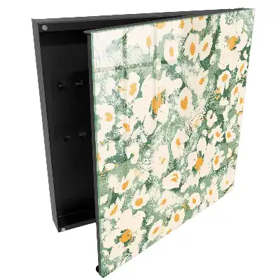 Casetă pentru chei cu model floral pe fundal verde în stil boho