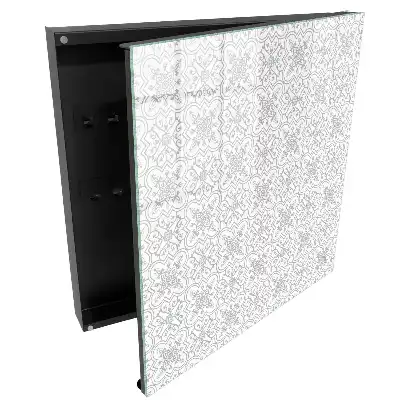 Casetă pentru chei cu model geometric gri pe fundal alb