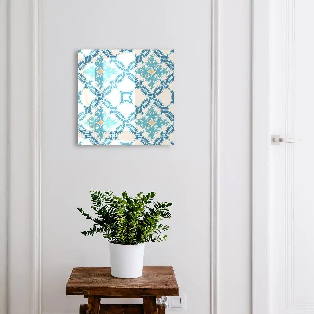 Cutie pentru chei de perete cu un design geometric în nuanțe de turcoaz