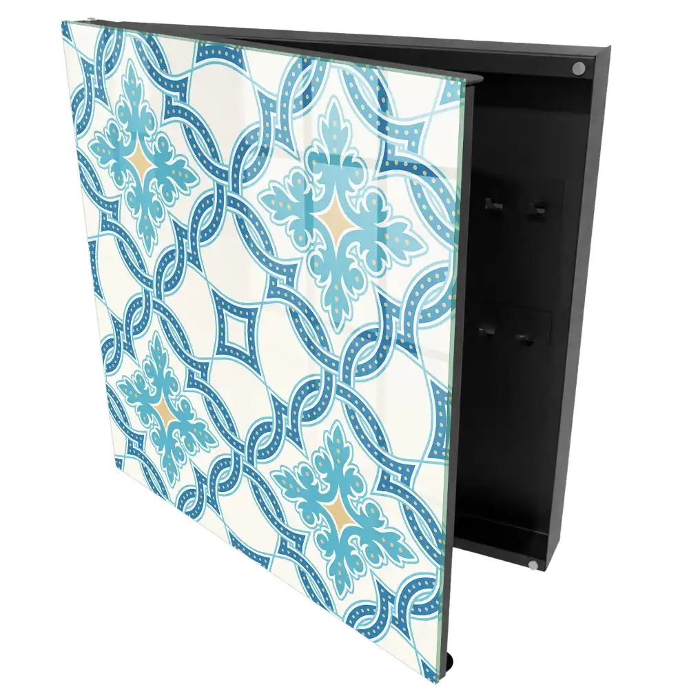 Cutie pentru chei de perete cu un design geometric în nuanțe de turcoaz