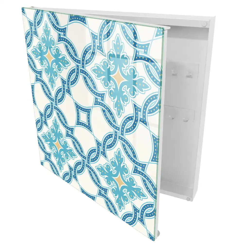 Cutie pentru chei de perete cu un design geometric în nuanțe de turcoaz