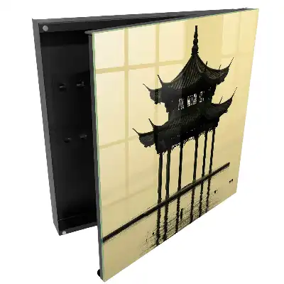 Casetă de chei cu design de pavilion pe malul apei în nuanțe calme