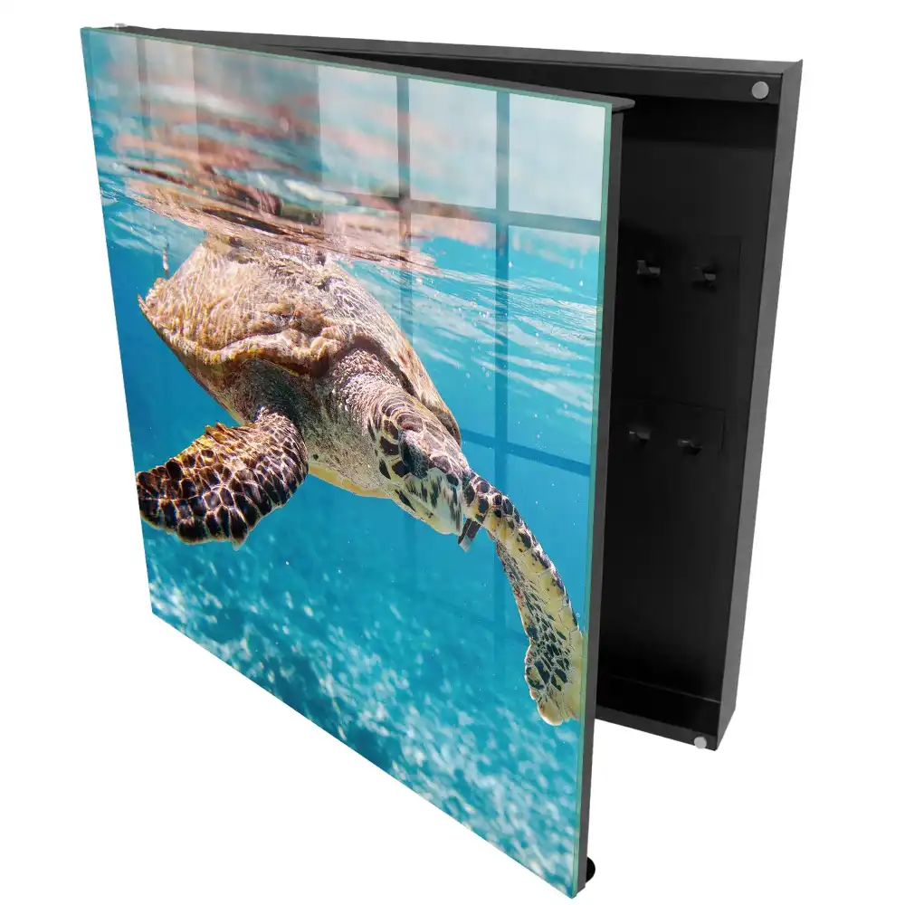 Casetă pentru chei în formă de țestoasă cu model oceanic albastru