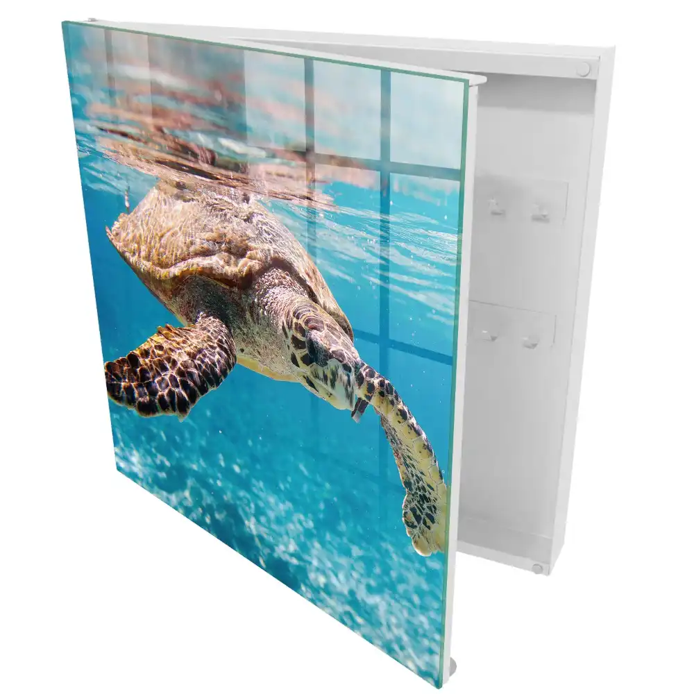Casetă pentru chei în formă de țestoasă cu model oceanic albastru