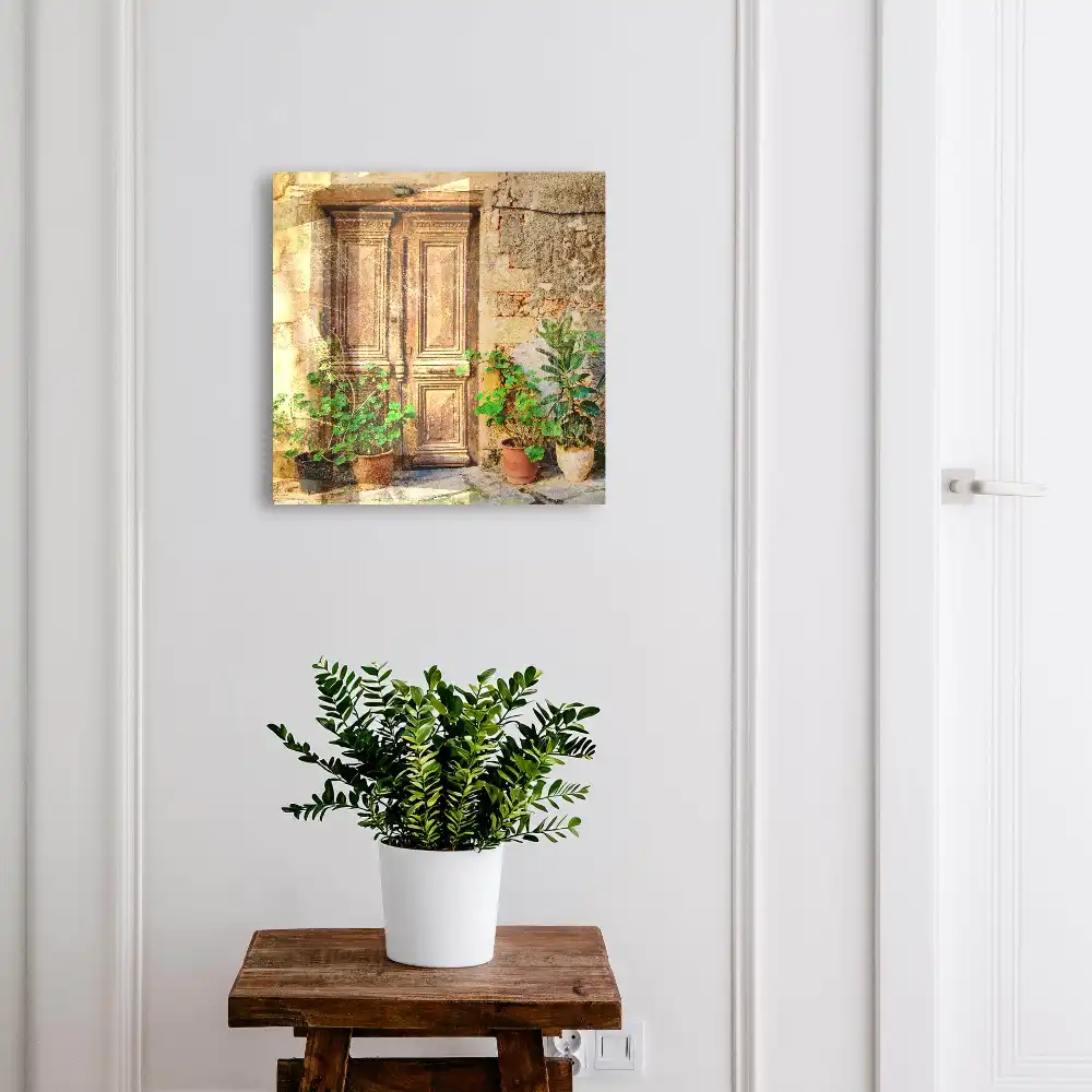 Suport de perete pentru chei din lemn cu design plante în ghivece de lut