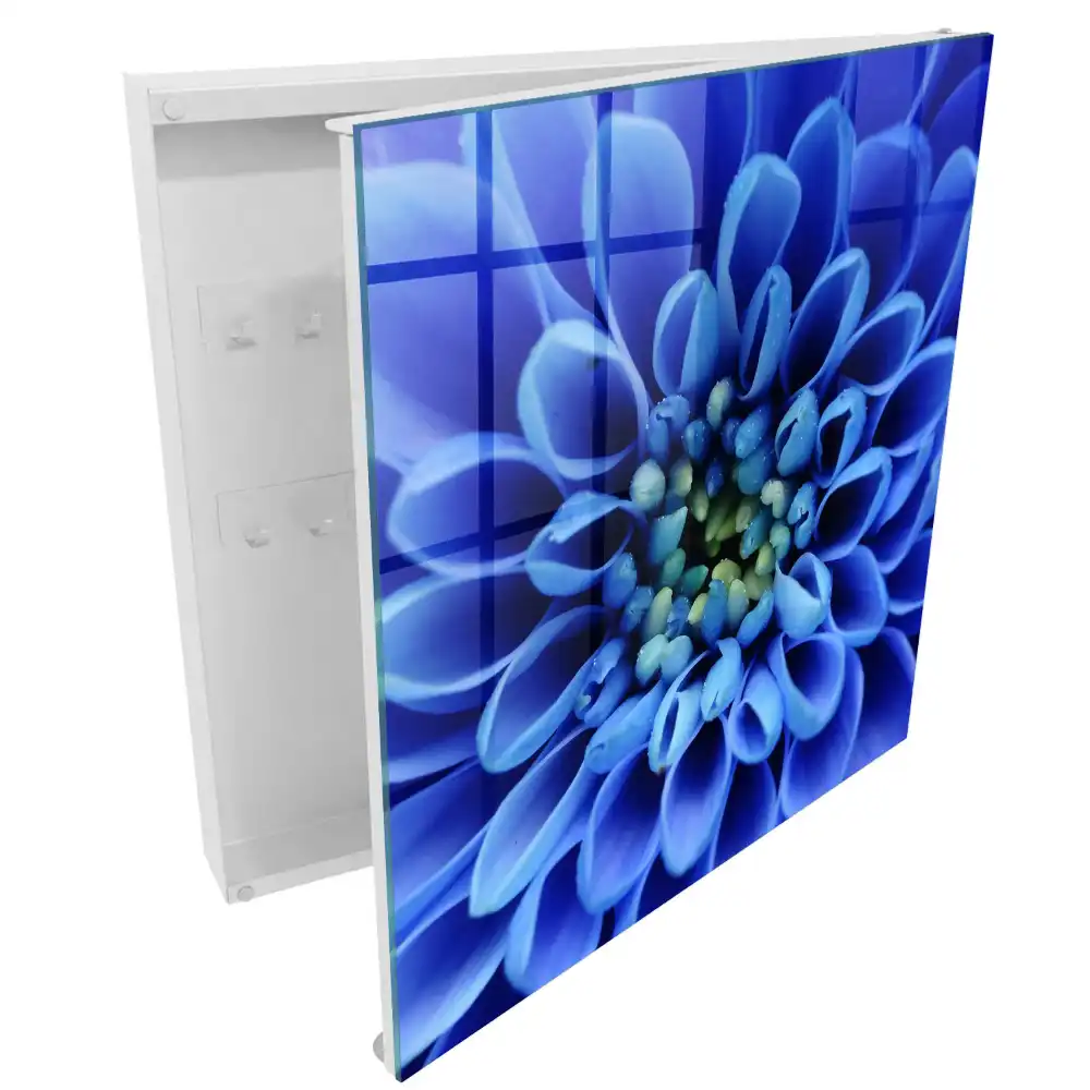 Cutie de chei pentru perete cu model floral albastru dispus în spirală