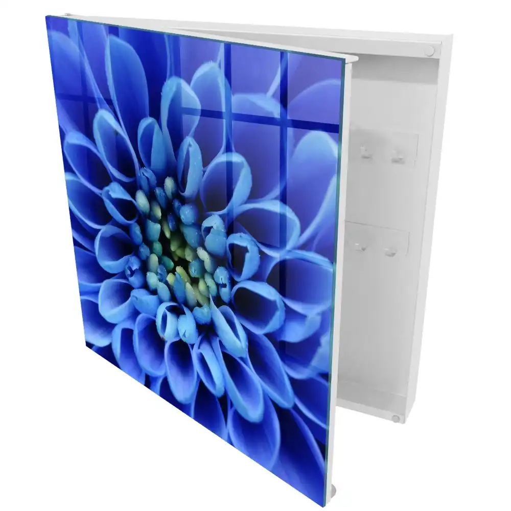 Cutie de chei pentru perete cu model floral albastru dispus în spirală