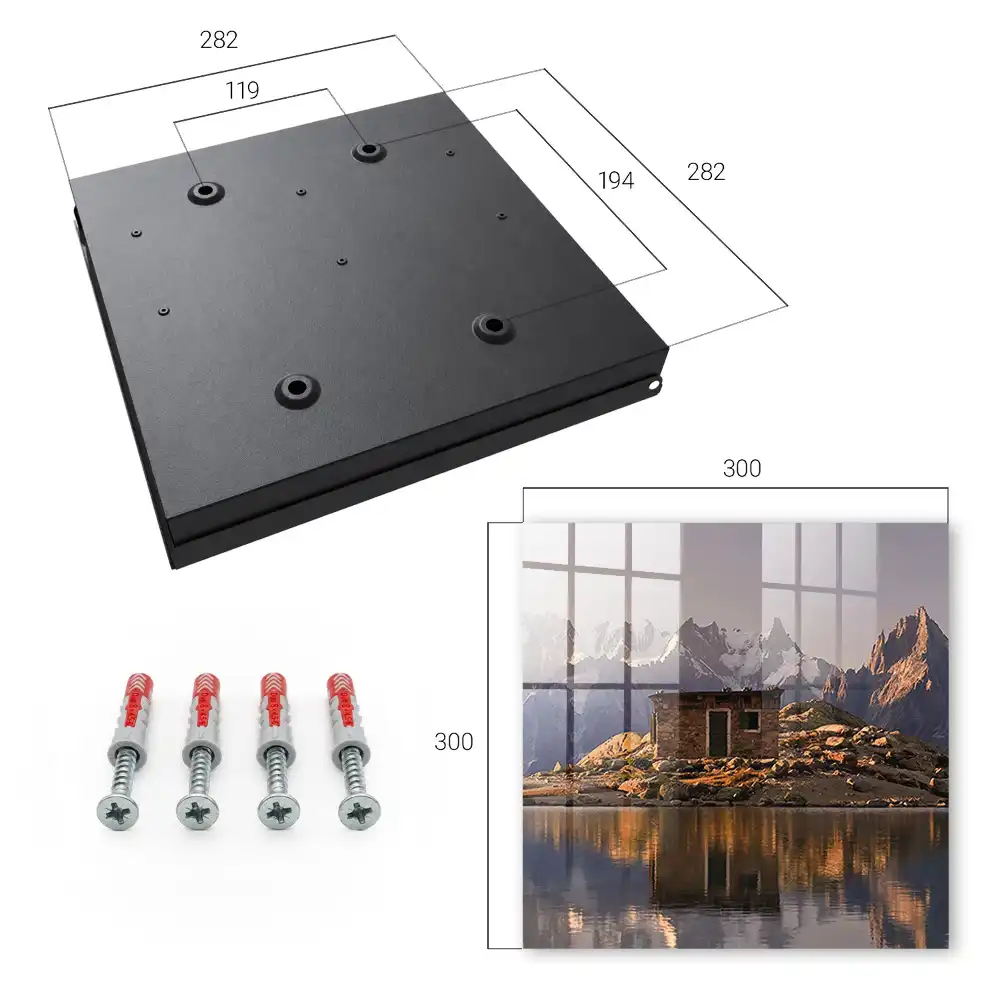 Casetă pentru chei cu design de munți și casă pe lac
