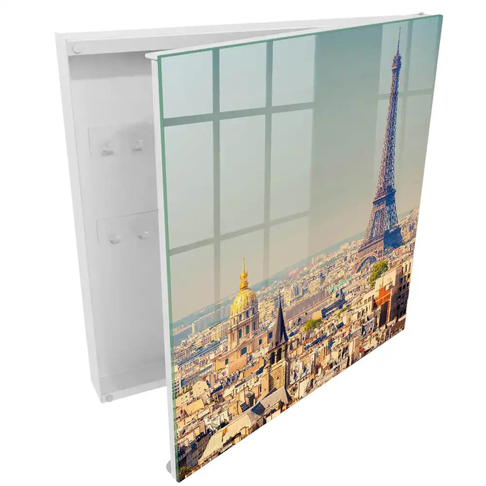 Dulapior pentru chei cu design panoramic al orașului și Turnul Eiffel în fundal