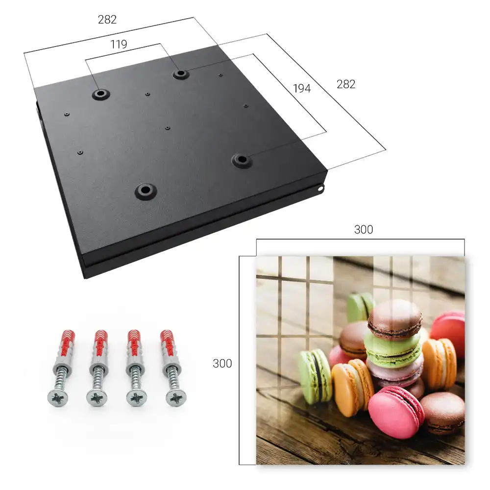 Suport de chei pentru perete cu model macarons colorate pe fundal de lemn
