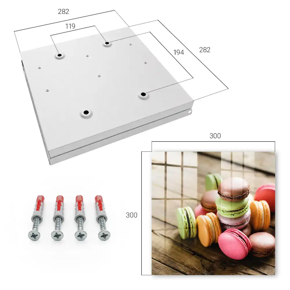 Suport de chei pentru perete cu model macarons colorate pe fundal de lemn