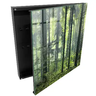 Casetă pentru chei cu design de pădure cețoasă, soare și verdeață