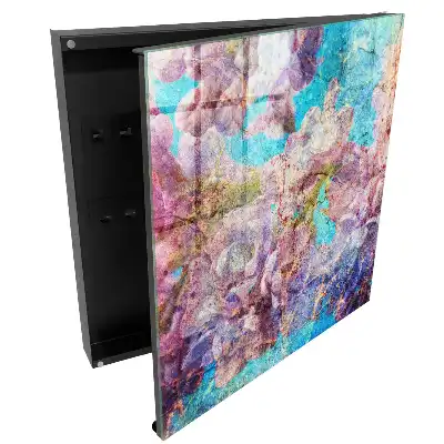 Dulapior pentru chei cu model floral violet pe fundal albastru