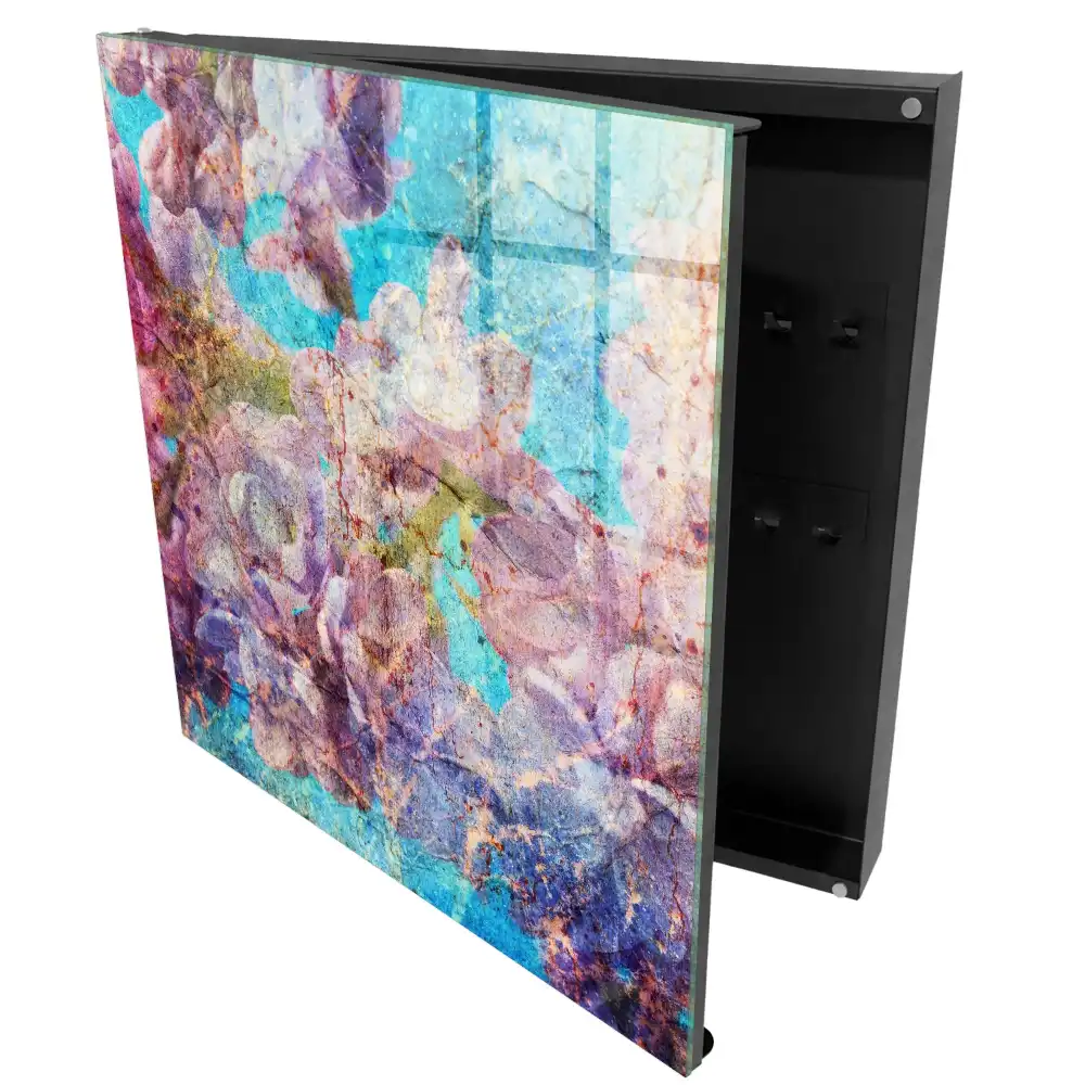 Dulapior pentru chei cu model floral violet pe fundal albastru