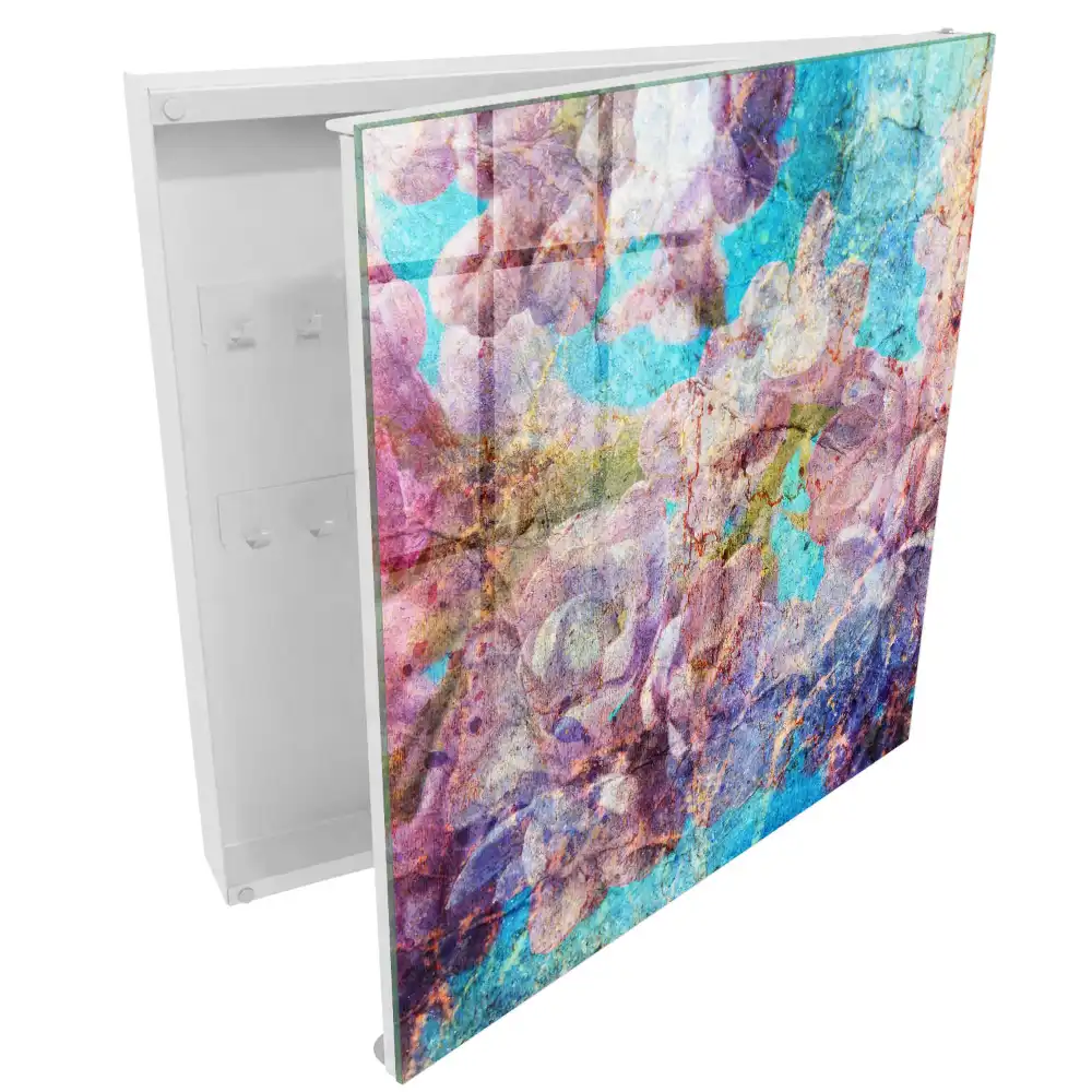 Dulapior pentru chei cu model floral violet pe fundal albastru