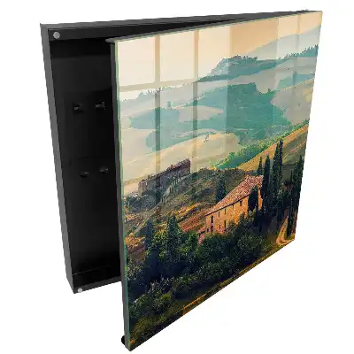 Casetă pentru chei cu peisaj de dealuri toscane și chiparoși