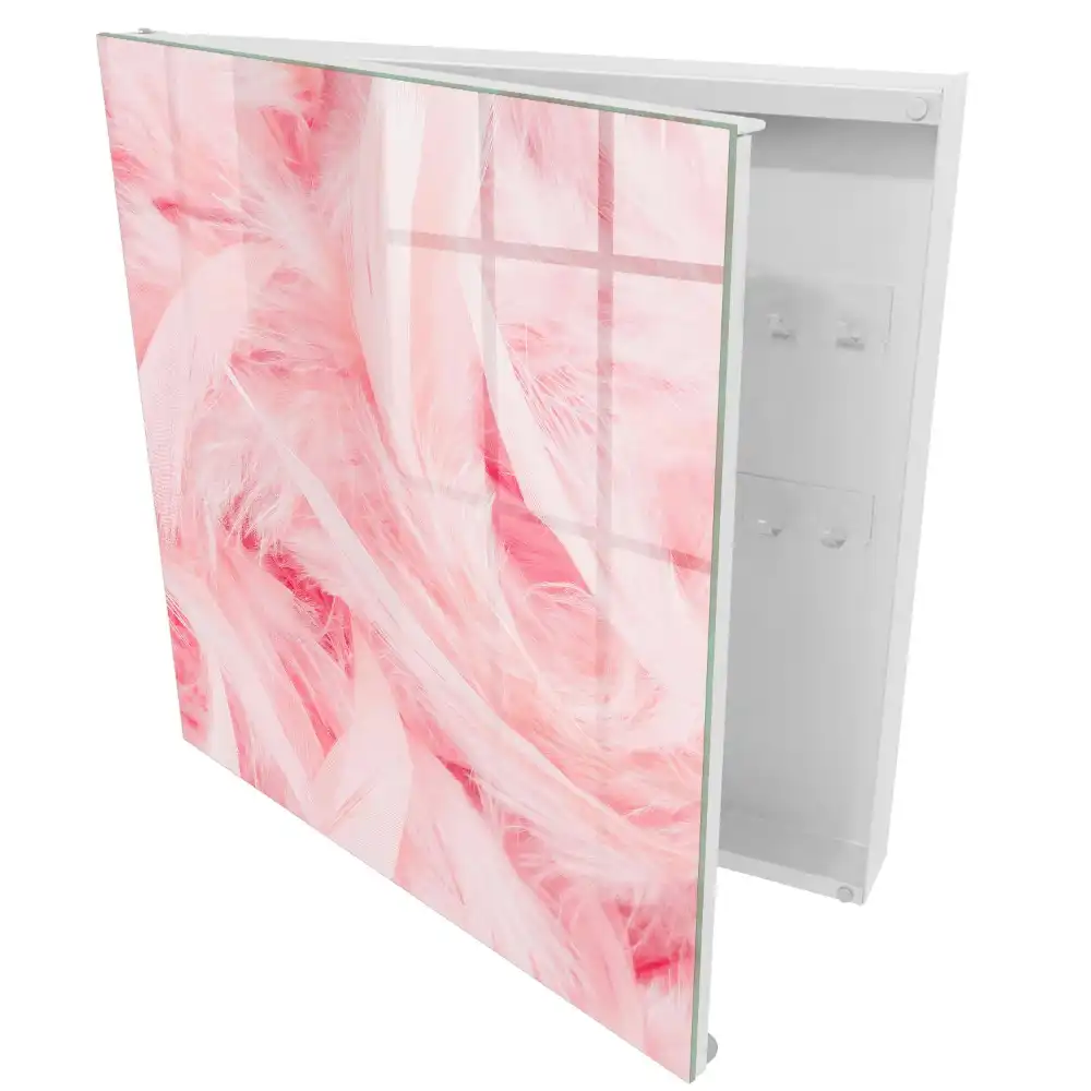 Dulapior pentru chei cu model decorativ cu pene roz