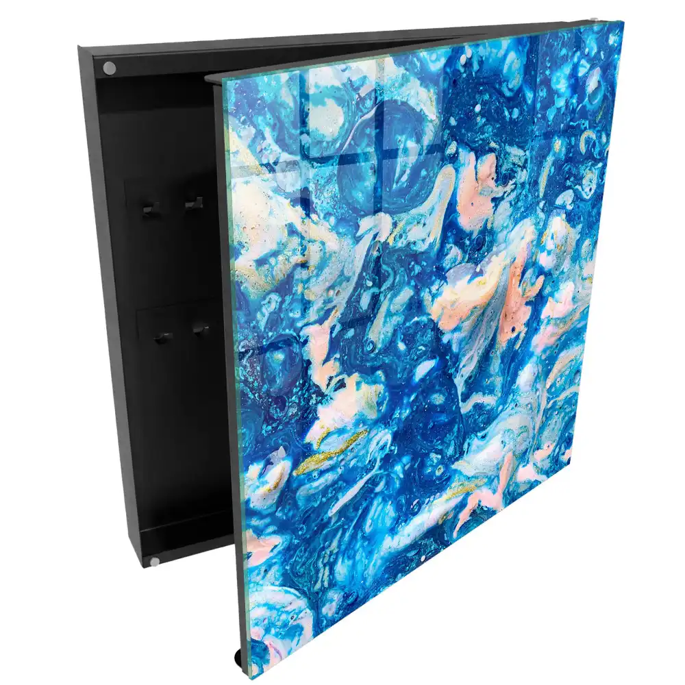 Casetă pentru chei cu design abstract albastru pastel