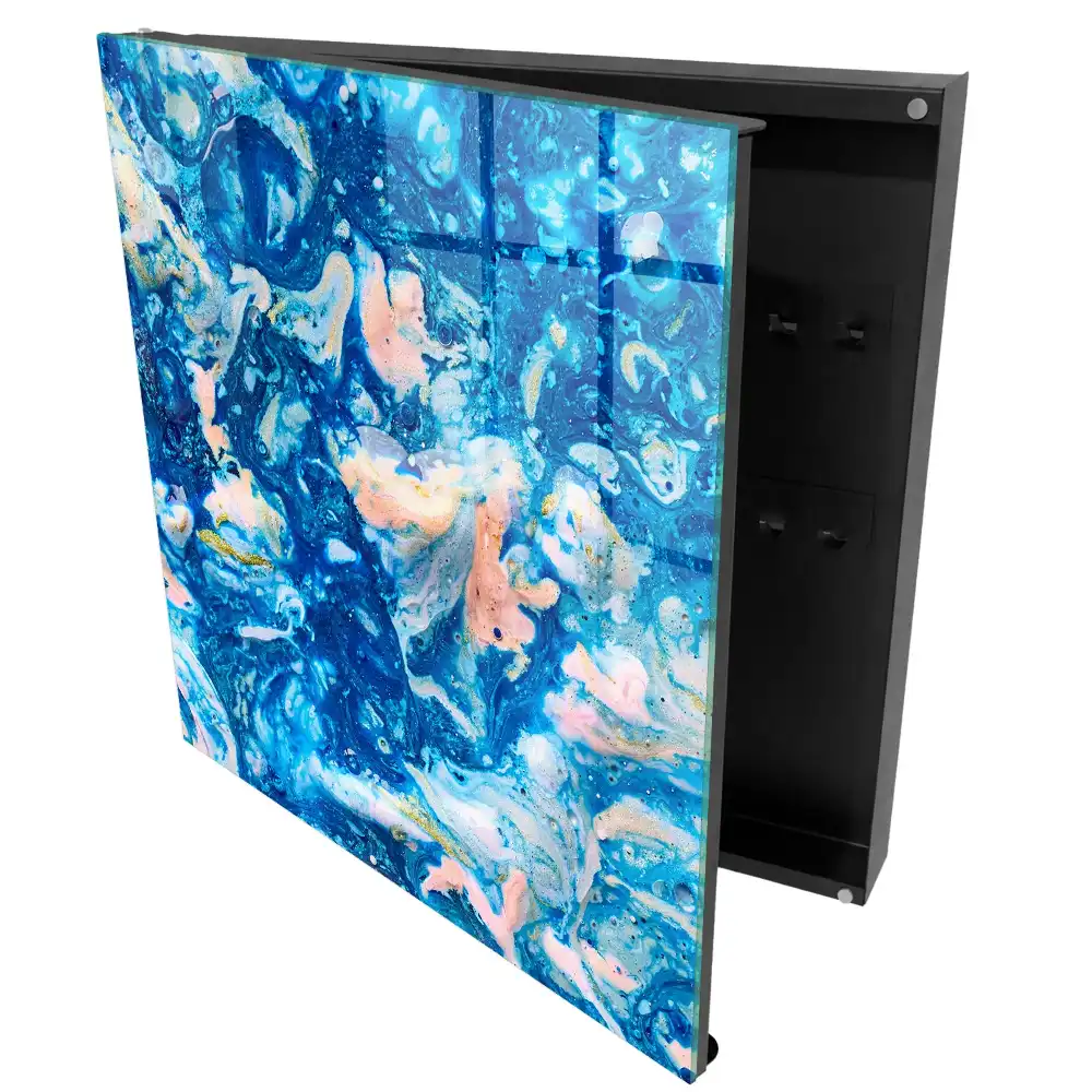 Casetă pentru chei cu design abstract albastru pastel