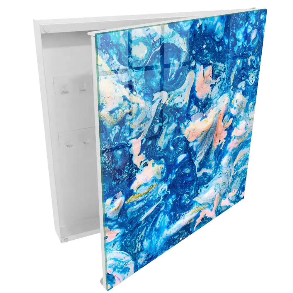Casetă pentru chei cu design abstract albastru pastel