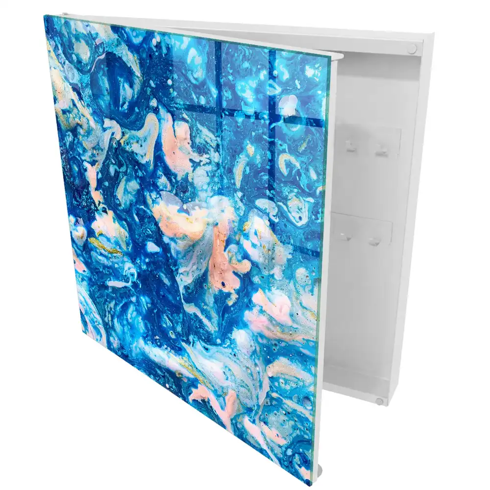 Casetă pentru chei cu design abstract albastru pastel
