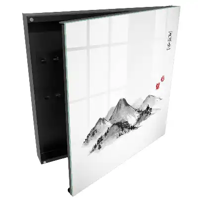 Suport de perete pentru chei cu design montan alb-negru și accente roșii
