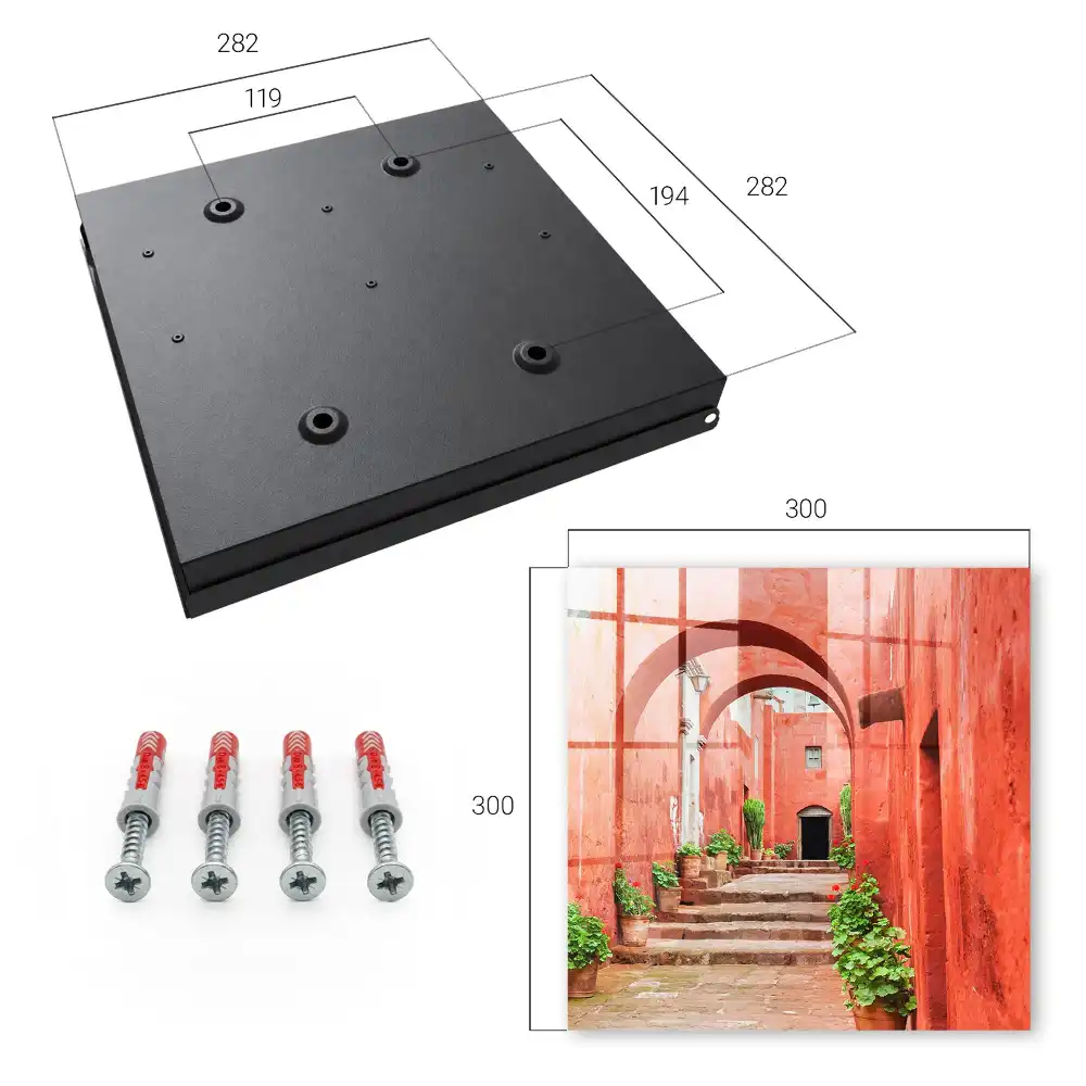 Dulap pentru chei cu design arhitectural Red Architecture cu plante și scări