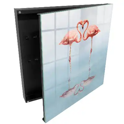 Dulap pentru chei cu model doi flamingo în oglindă pe apă