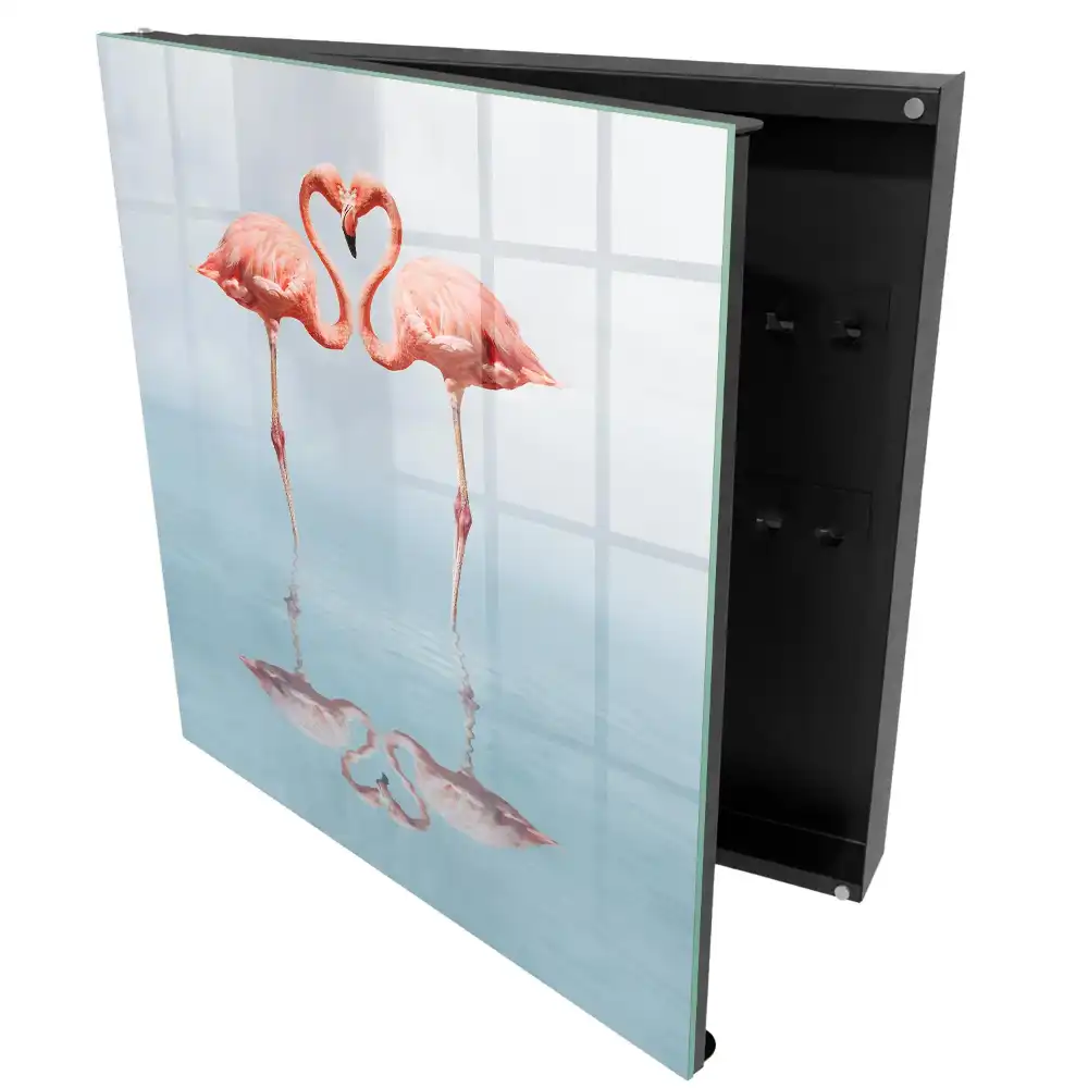 Dulap pentru chei cu model doi flamingo în oglindă pe apă