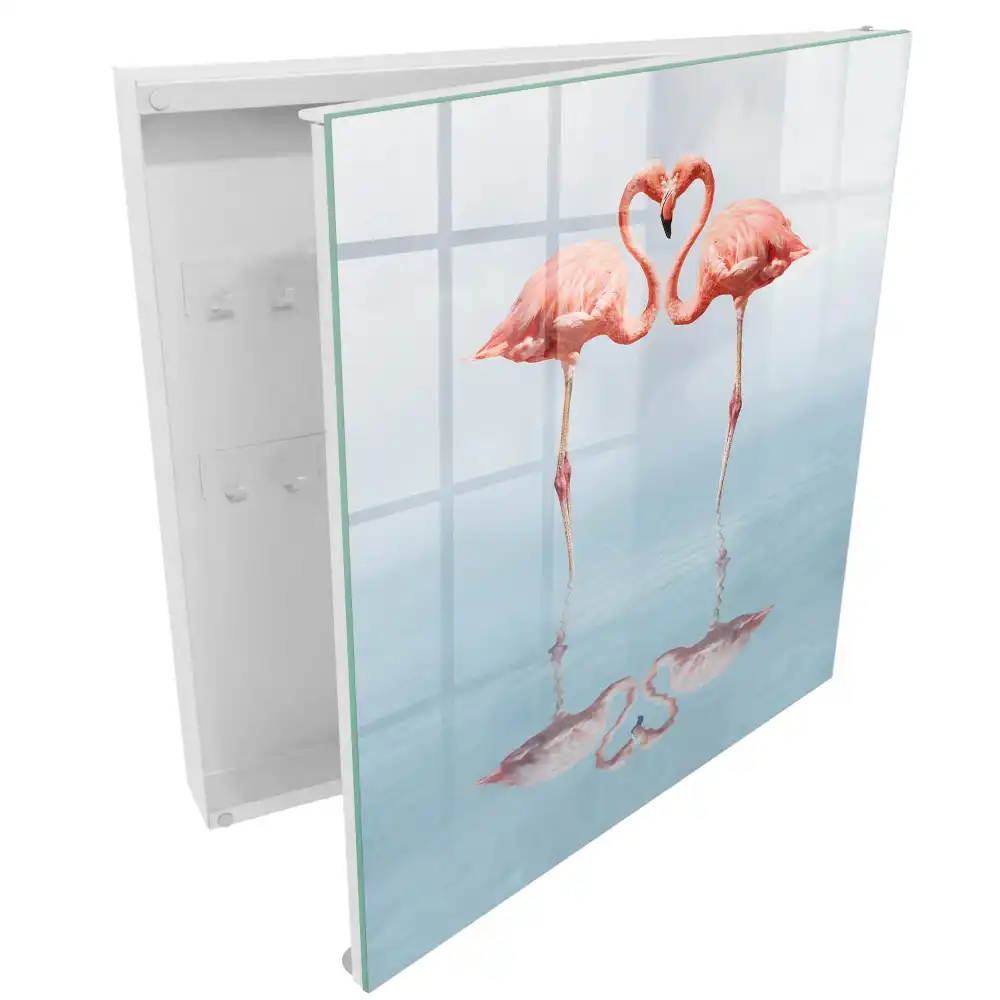 Dulap pentru chei cu model doi flamingo în oglindă pe apă