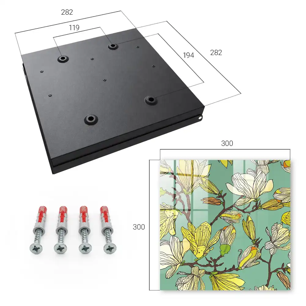 Suport chei de perete cu model magnolii galbene pe fundal verde