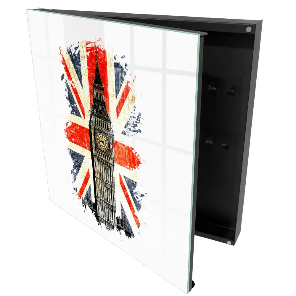 Suport de perete pentru chei cu design Turnul cu Ceas și steagul britanic