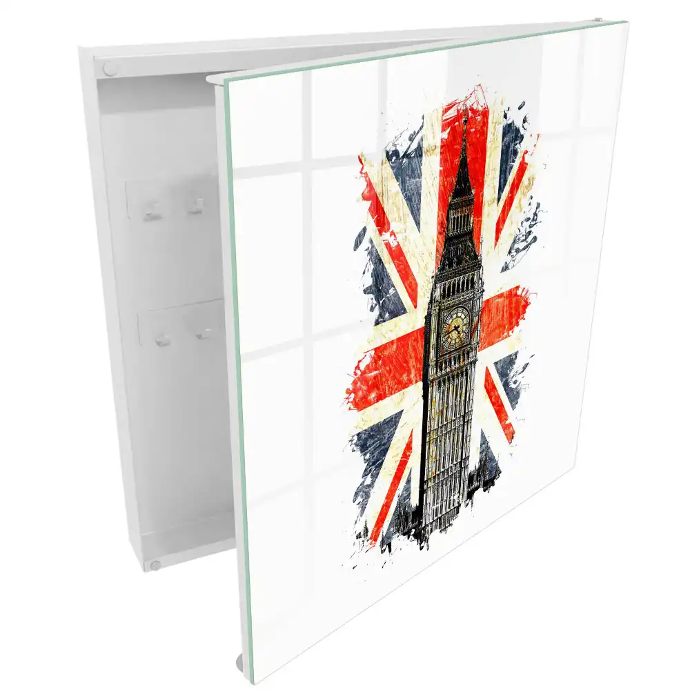 Suport de perete pentru chei cu design Turnul cu Ceas și steagul britanic