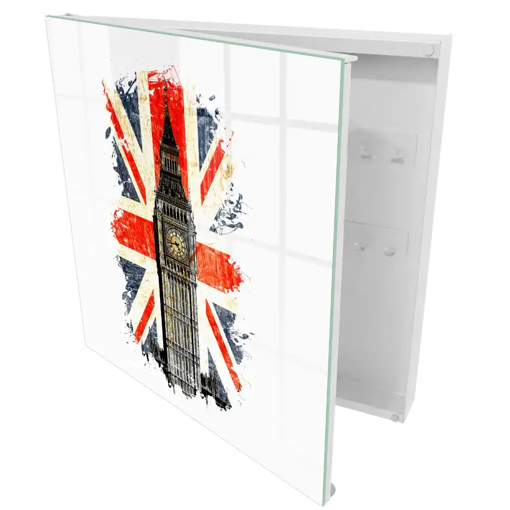 Suport de perete pentru chei cu design Turnul cu Ceas și steagul britanic