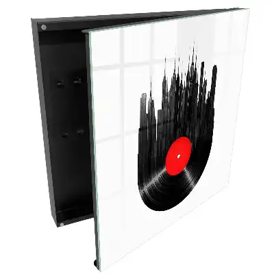 Cutiuta pentru chei de perete cu design urban zgarie-nori din vinil negru