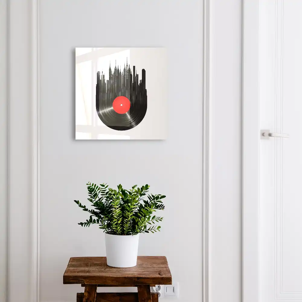 Cutiuta pentru chei de perete cu design urban zgarie-nori din vinil negru