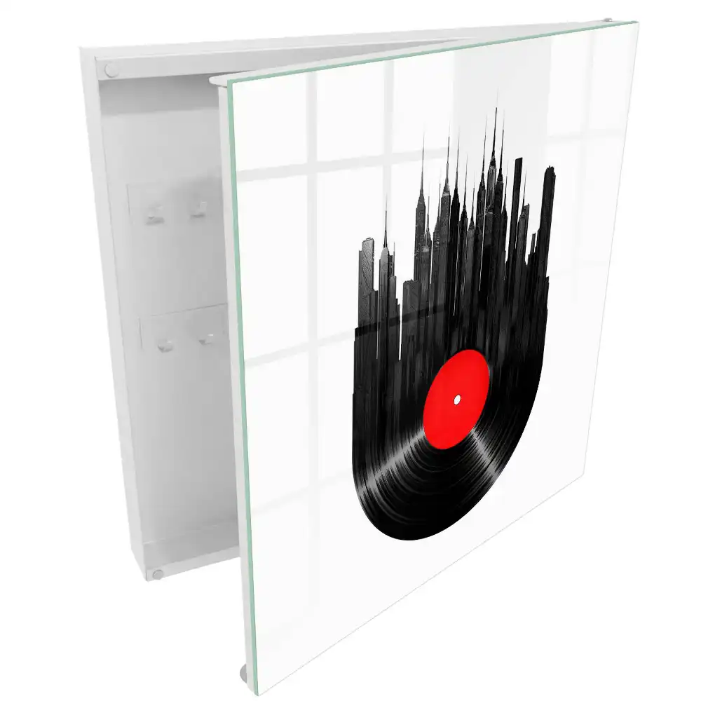 Cutiuta pentru chei de perete cu design urban zgarie-nori din vinil negru