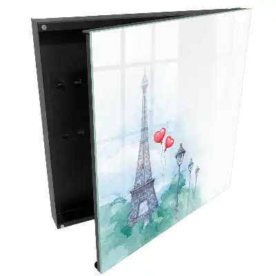 Dulapior pentru chei cu model Turnul Eiffel și baloane pe fundal albastru