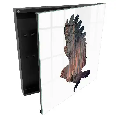Cutie pentru chei de perete cu design pasăre și pădure