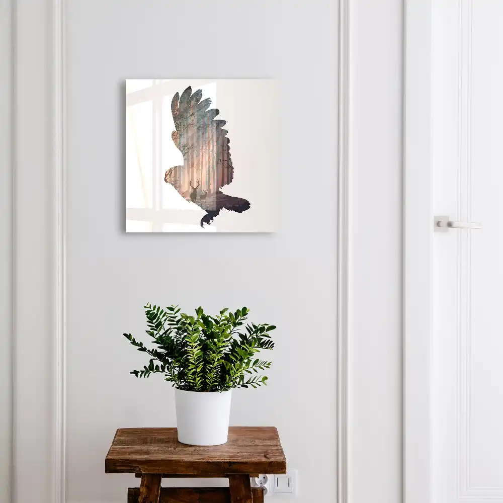 Cutie pentru chei de perete cu design pasăre și pădure