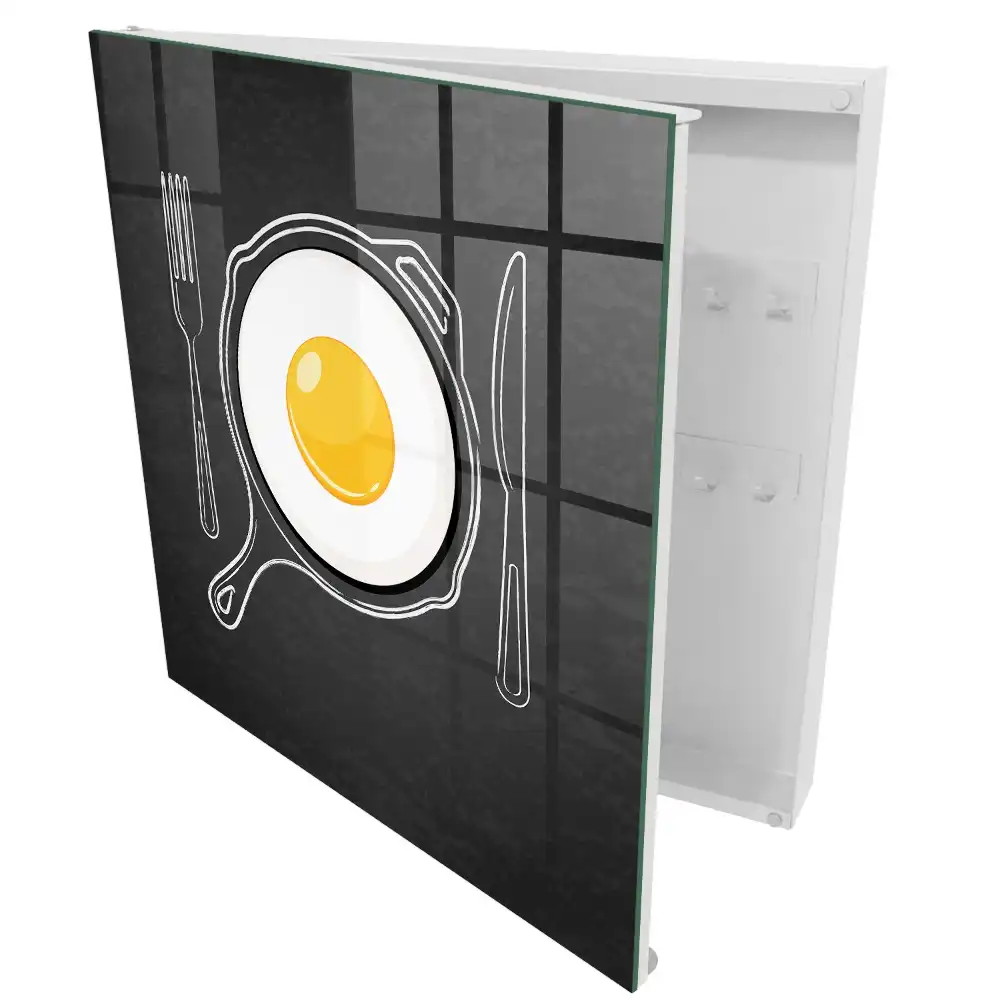 Dulapior pentru chei cu design tigaie cu ou pe fundal negru