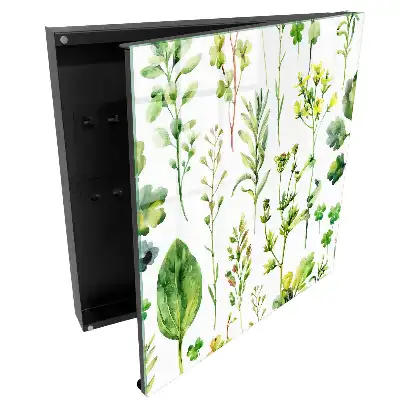 Dulap pentru chei cu model de plante verzi în stil acuarelă pe fundal alb