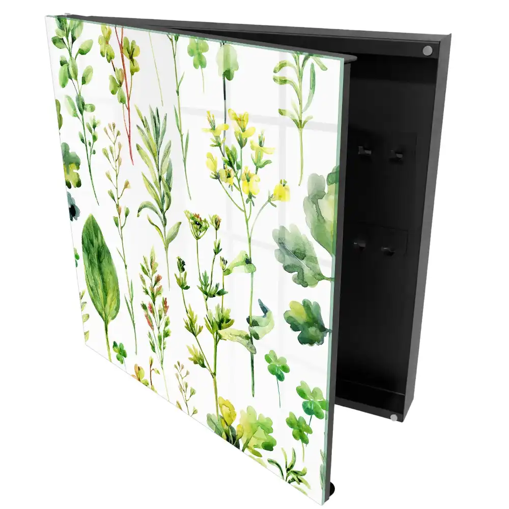 Dulap pentru chei cu model de plante verzi în stil acuarelă pe fundal alb