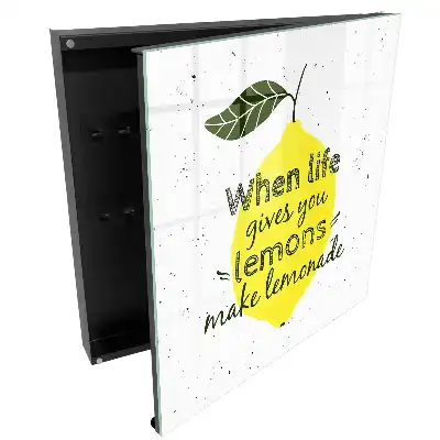 Suport de chei pentru perete cu motiv lămâie și citat motivațional stil desenat manual