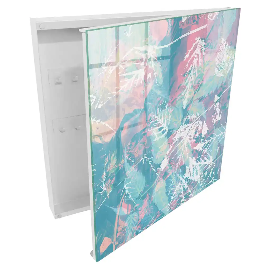 Dulapior pentru chei cu model decorativ de frunze pastelate pe fundal delicat