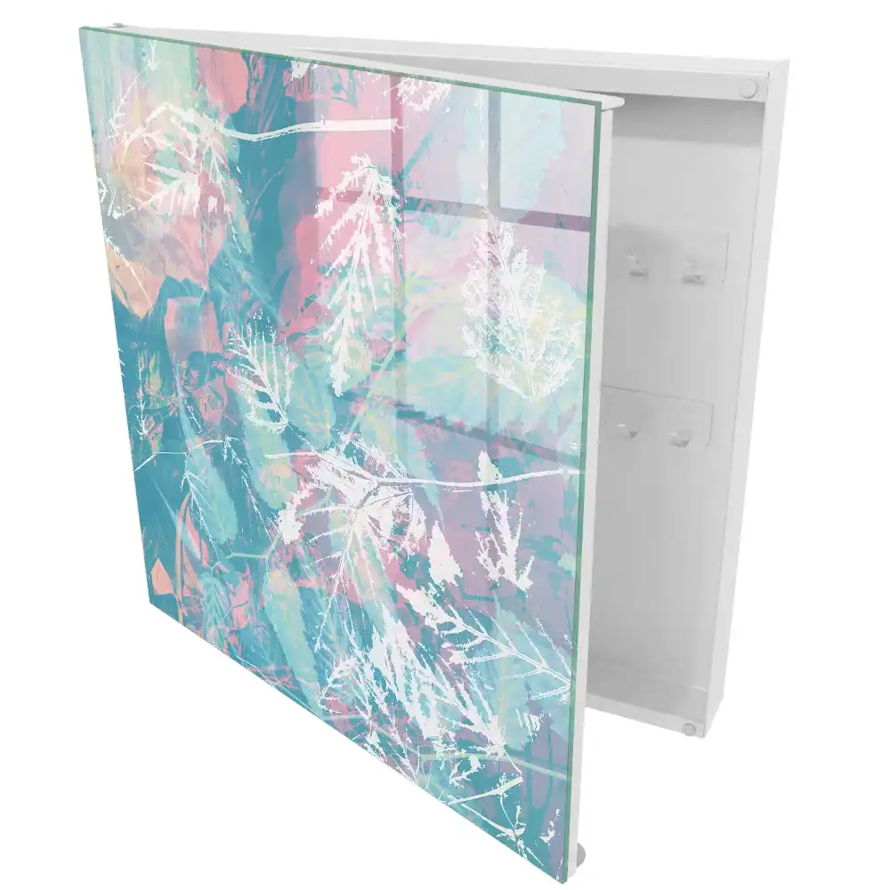 Dulapior pentru chei cu model decorativ de frunze pastelate pe fundal delicat