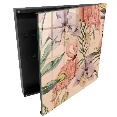 Dulapior pentru chei cu model flamingo și frunze exotice