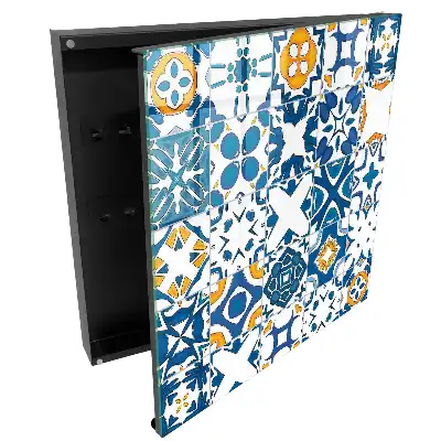 Cutie de chei pentru perete cu design geometric în nuanțe de albastru și galben